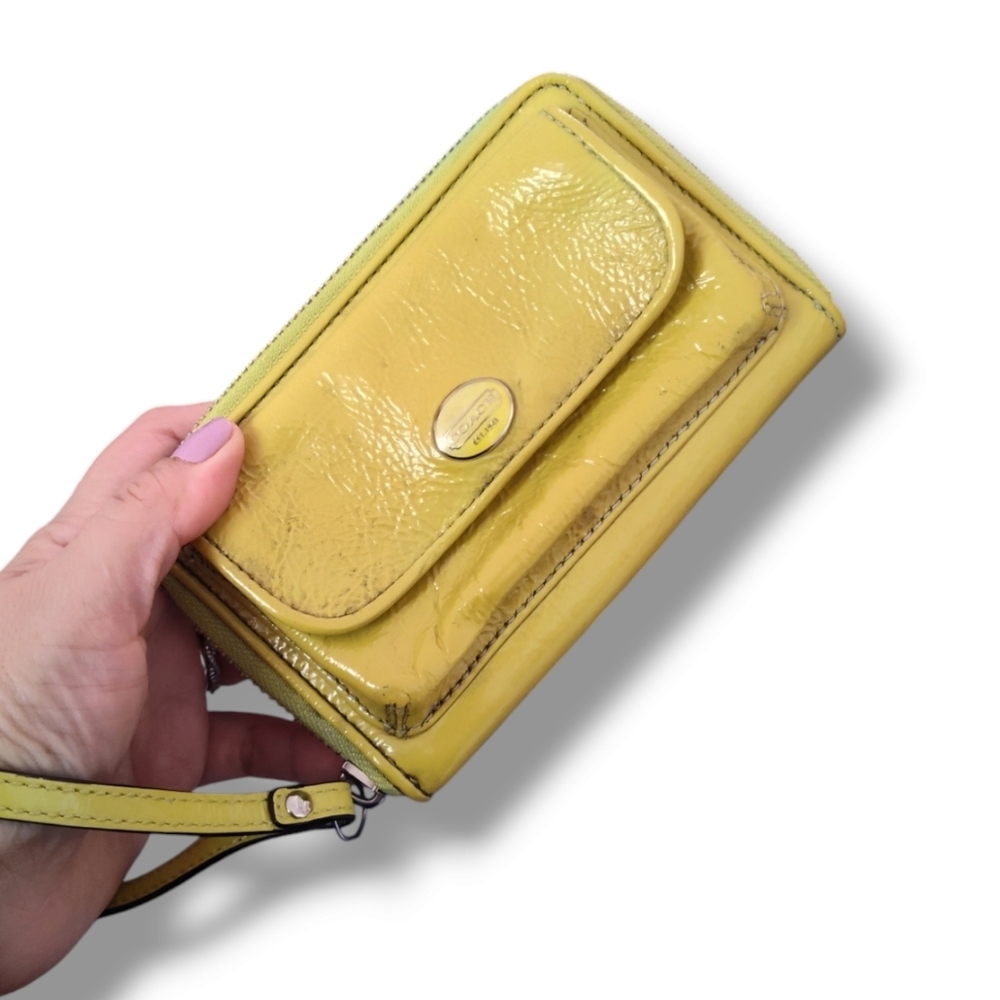 Yellow Patent Leather Wristlet Wallet - Women Bags